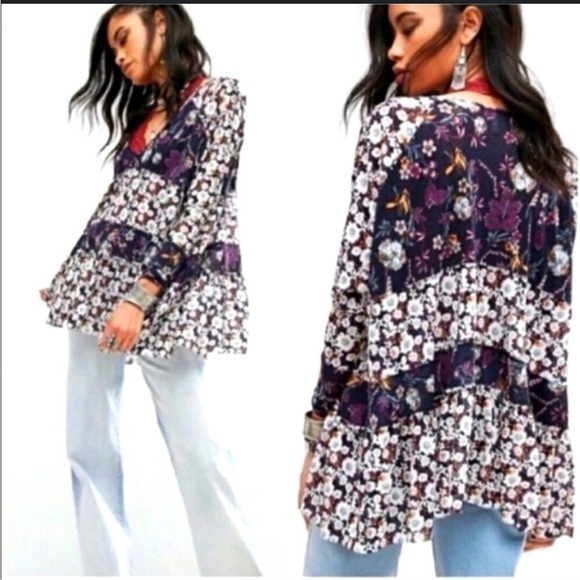 Free People Tops - Free People Isabella Multicolor Floral Tunic Blouse